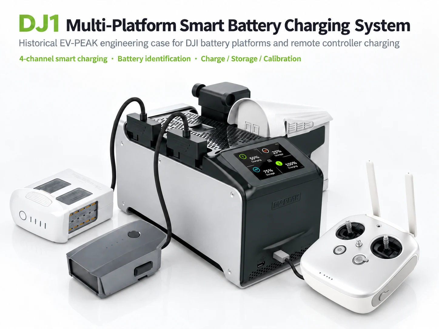 EV-PEAK Charger case for DJI battery EV-PEAK DJ1 multi-platform smart battery charging system for DJI Phantom, Mavic, Inspire, Matrice and Ronin batteries